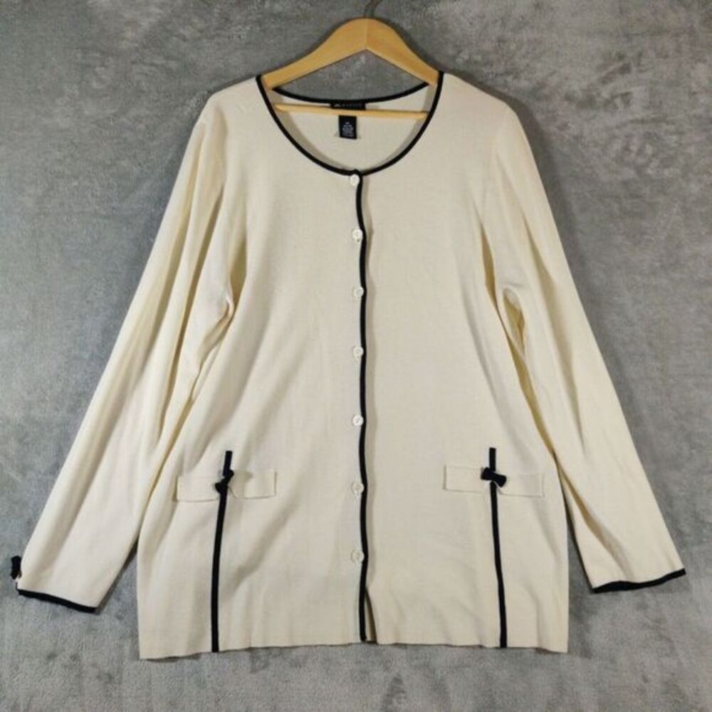 Maggie Barnes‎ Sweater  Womens 0X Off-white Black Cardigan Button Up Classiccore